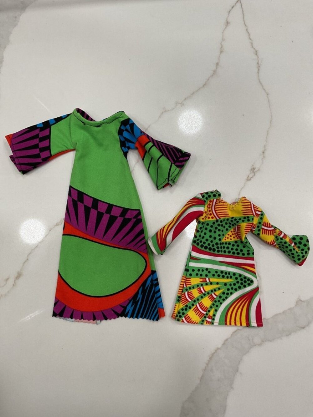 Handmade Set of Two Doll Dresses African Inspired Tropical Vibrant For 12" Doll